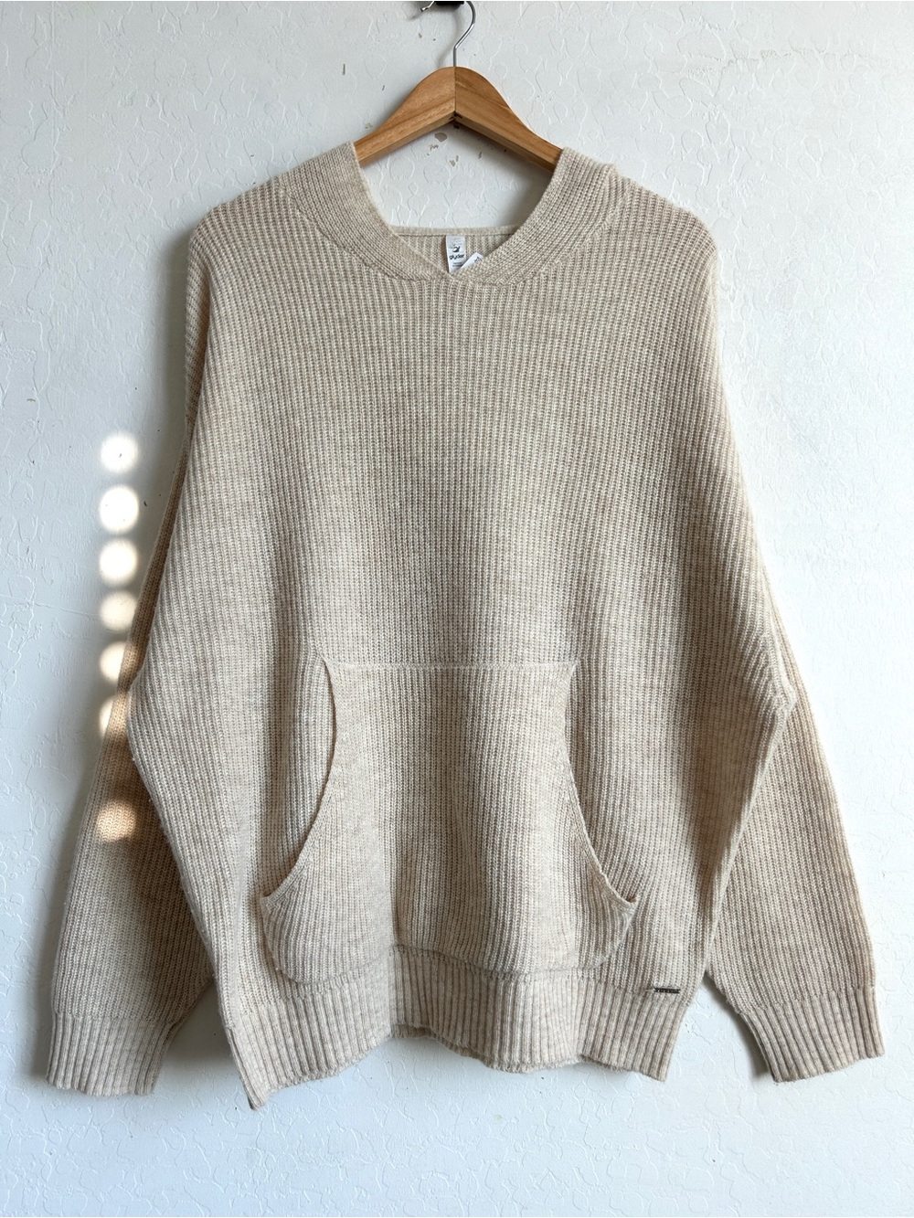 Glyder Sweater Small Wool Blend Pullover Hoodie Knit Oversized Oatmeal Tan